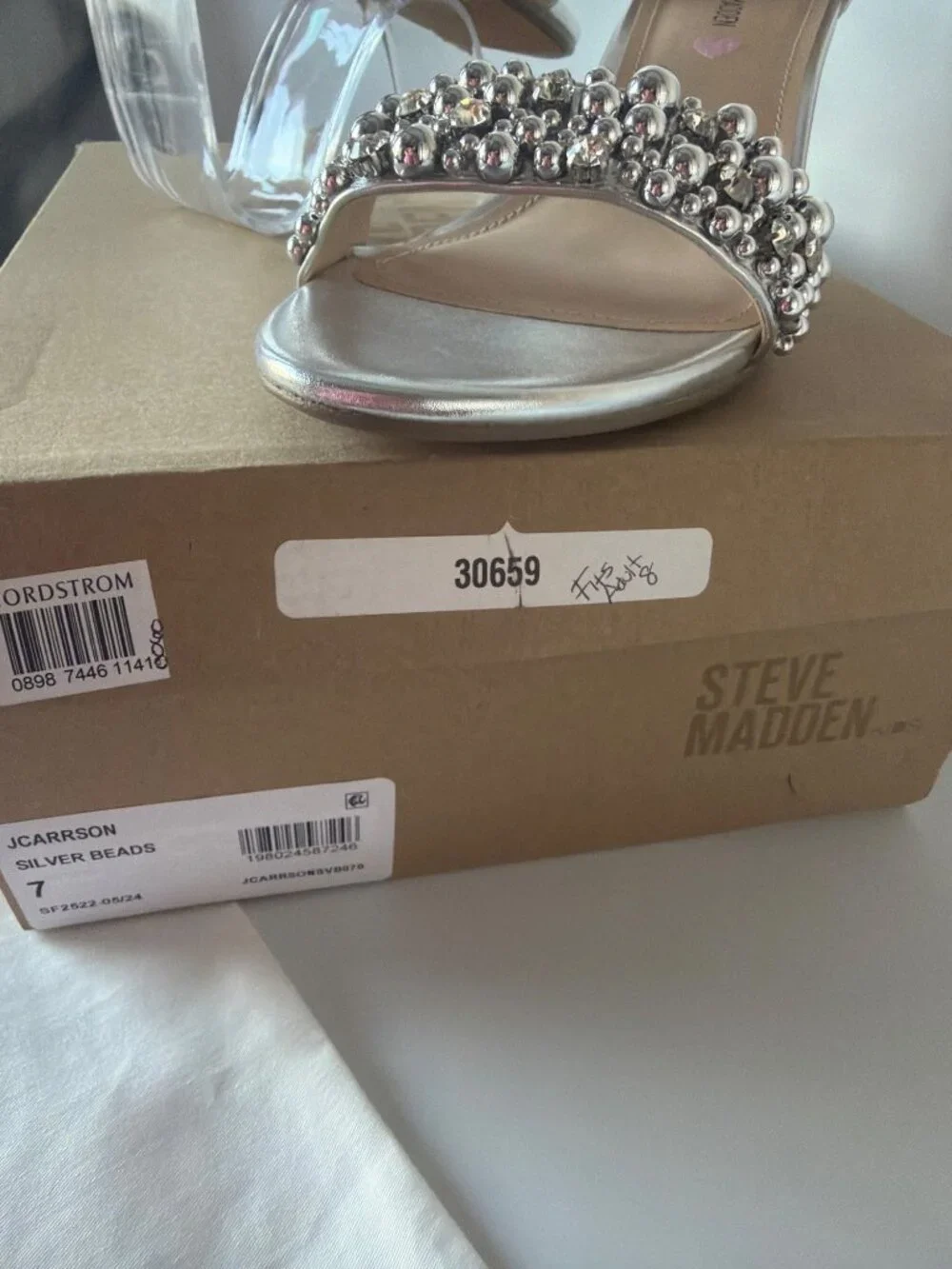 Steve Madden JCarrson Silver Beads Sandals Girls Low Block Heel Big Kid Size 7